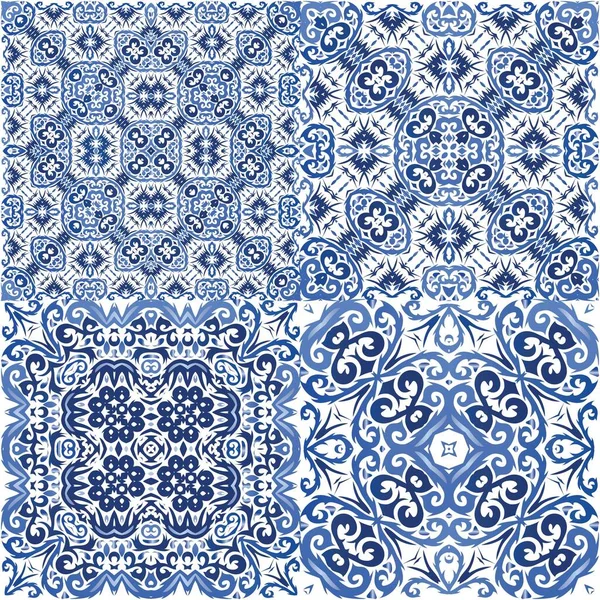 Ornamental Azulejo Portugal Tiles Decor Kitchen Design Vector Seamless Pattern — Stock Vector