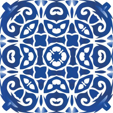 Dekoratif renk seramik azulejo fayansları. Kusursuz bir arabesk deseni. Mutfak tasarımı. Mavi halk baskısı, web arkaplanı, yüzey dokusu, havlular, yastıklar, duvar kağıdı.