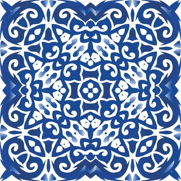 Azulejo Tradicional Portugués Ornamentado Tema Patrón Sin Costura Vectorial Diseño — Vector de stock