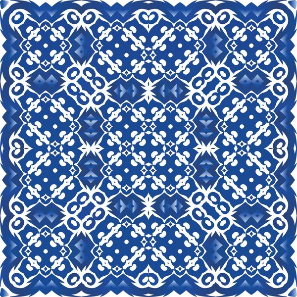 Tradiční Ozdobné Portugalské Azulejo Téma Vektorového Vzorce Design Koupelny Modré — Stockový vektor