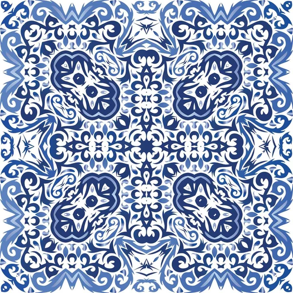 Ethnic Ceramic Tile Portuguese Azulejo Original Design Vector Seamless Pattern — Stock Vector