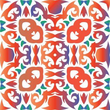 Meksika Talavera 'sında etnik seramik fayans. El yapımı tasarım. Vektörsüz şablon çerçevesi. Yüzey dokusu, havlu, yastık, duvar kağıdı, baskı, web arkaplanı için kırmızı vintage süsleme.