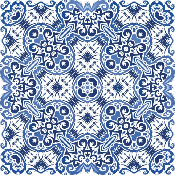 Antiek Portugees Azulejo Keramiek Universeel Ontwerp Vector Naadloos Patroon Concept — Stockvector
