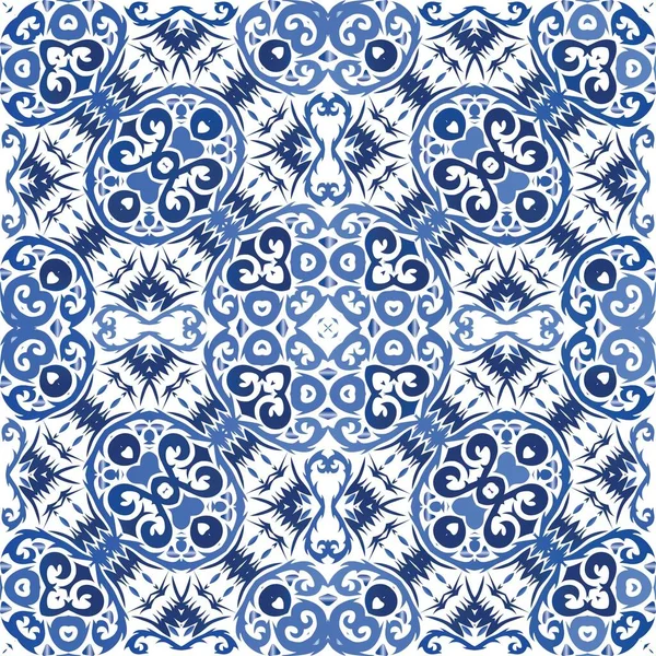 Portuguese Vintage Azulejo Tiles Colored Design Vector Seamless Pattern Flyer — Stock Vector