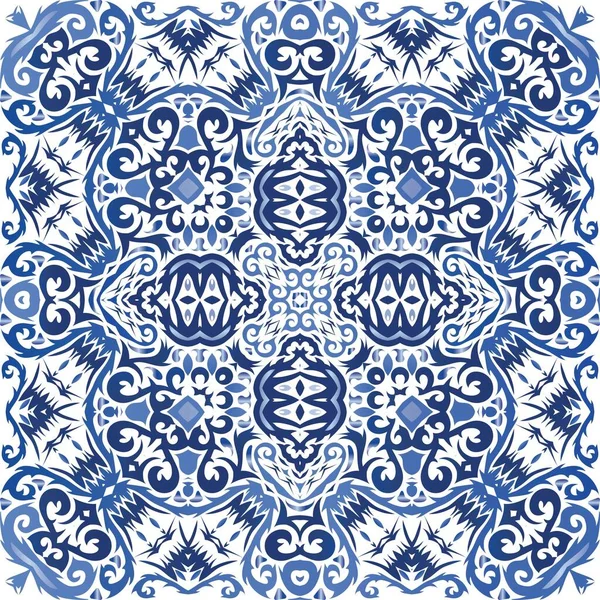 Dekorative Farbe Keramik Azulejo Fliesen Vektor Nahtlose Mustergitter Küchendesign Blaue — Stockvektor