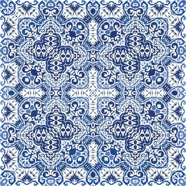 Azulejos Portugueses Vintage Azulejo Diseño Elegante Volante Patrón Sin Costura — Archivo Imágenes Vectoriales