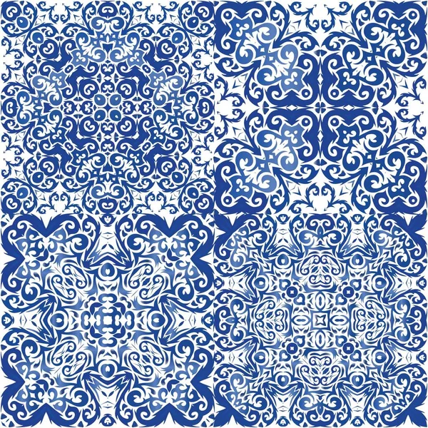 Azulejos Azulejo Cerámica Color Decorativo Colección Patrones Sin Costura Vectores — Vector de stock