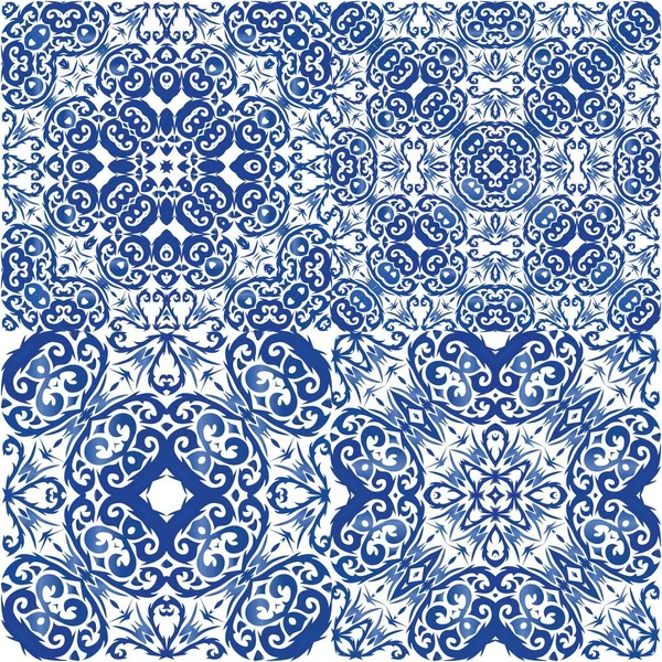 Dekoracyjny Kolor Ceramicznych Płytek Azulejo Stylowy Design Zestaw Wzorów Bez — Wektor stockowy