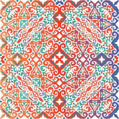 Antika talavera kiremit yama işi. El yapımı tasarım. Vektör pürüzsüz desen teması. Çantalar, akıllı telefon kılıfları, tişörtler, çarşaflar ve koleksiyon defterleri için kırmızı Meksika süslemeleri..