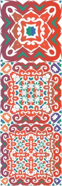 Meksika süslemeli talavera seramiği. Grafik tasarımı. Bir dizi vektörsüz şablon. Duvar kağıdı, web arkaplanı, havlular, baskı, yüzey dokusu, yastıklar için kırmızı vintage arkaplan.
