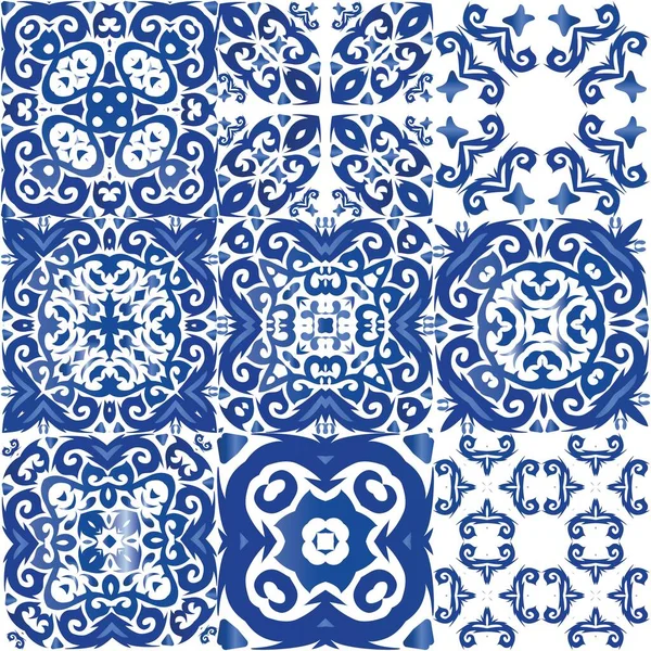 Etniska Keramiska Plattor Portugisisk Azulejo Vektor Sömlösa Mönster Spaljé Grafisk — Stock vektor