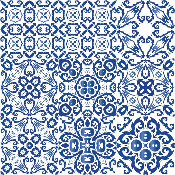 Ornamental Azulejo Portugal Tiles Decor Vector Seamless Pattern Frame Bathroom — Stock Vector