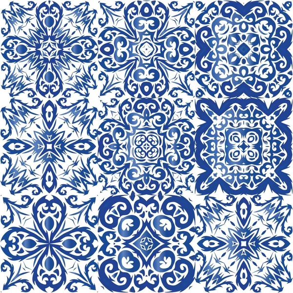 Baldosas Cerámica Étnica Azulejo Portugués Diseño Gráfico Vector Patrón Sin — Vector de stock