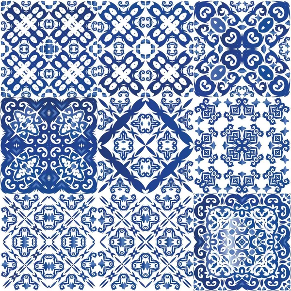 Baldosas Cerámica Étnica Azulejo Portugués Diseño Gráfico Collage Patrón Sin — Archivo Imágenes Vectoriales