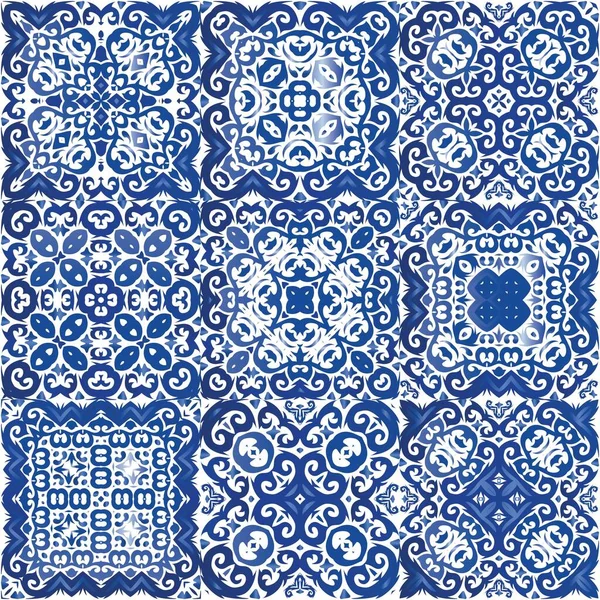 Azulejo Portugais Décoré Traditionnel Modèle Motif Vectoriel Sans Couture Design — Image vectorielle