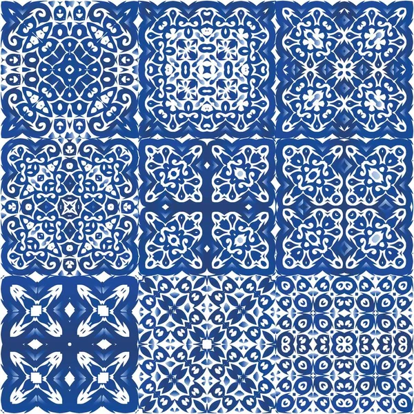 Azulejo Portugués Ornamental Cerámica Concepto Patrón Sin Costura Vectorial Diseño — Vector de stock