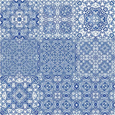 Antika azulejo döşeme yaması. Şık tasarım. Vektörsüz desenli elementler. Çantalar, akıllı telefon kılıfları, tişörtler, çarşaflar veya koleksiyon defterleri için İspanya ve Portekiz dekoru.