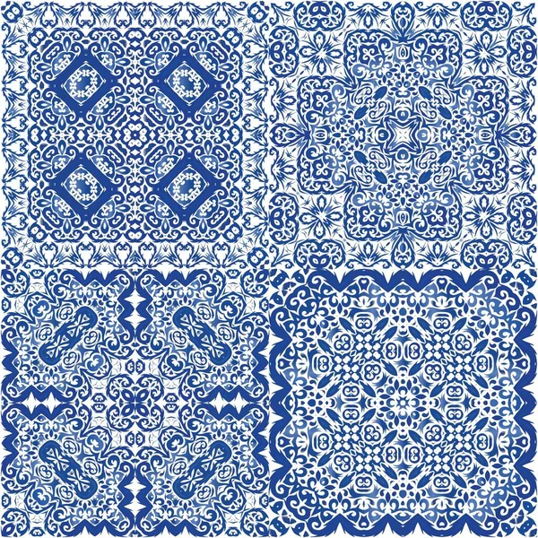 Traditional Ornate Portuguese Azulejo Stylish Design Vector Seamless Pattern Poster — Stock Vector