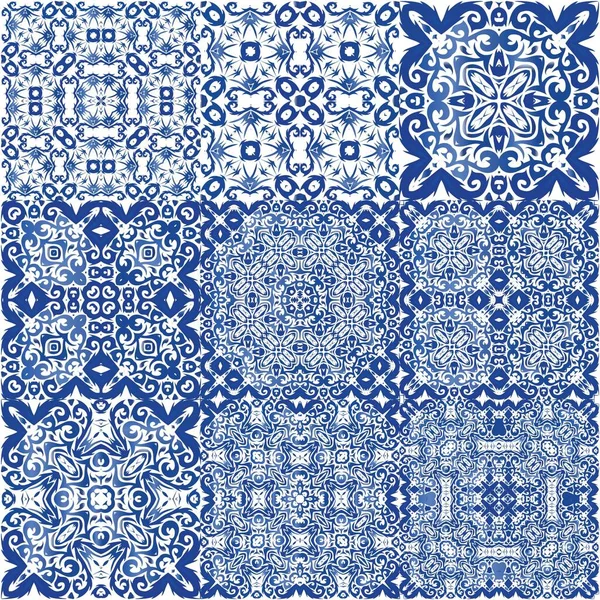 Decorative Color Ceramic Azulejo Tiles Stylish Design Vector Seamless Pattern — Stock Vector