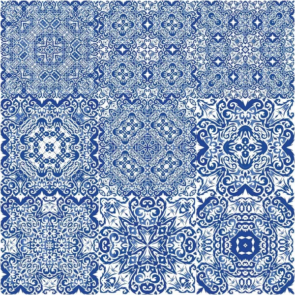 Decorative Color Ceramic Azulejo Tiles Geometric Design Vector Seamless Pattern — Stock Vector