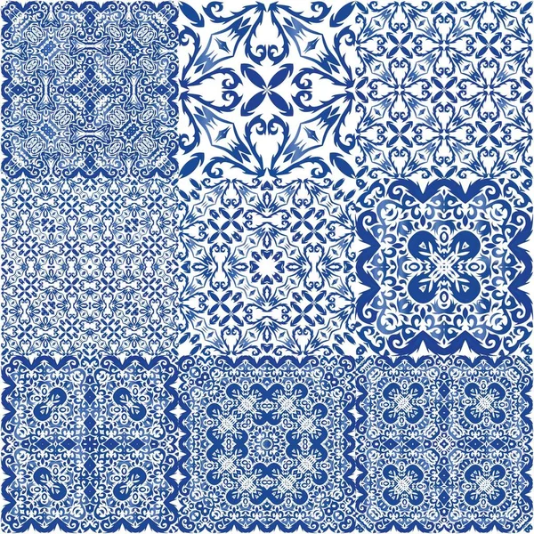 Baldosas Cerámica Étnica Azulejo Portugués Diseño Mínimo Volante Patrón Sin — Archivo Imágenes Vectoriales