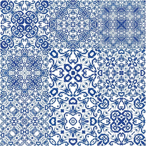 Decoración Azulejo Portugal Azulejos Ornamentales Diseño Coloreado Patrón Sin Costura — Vector de stock