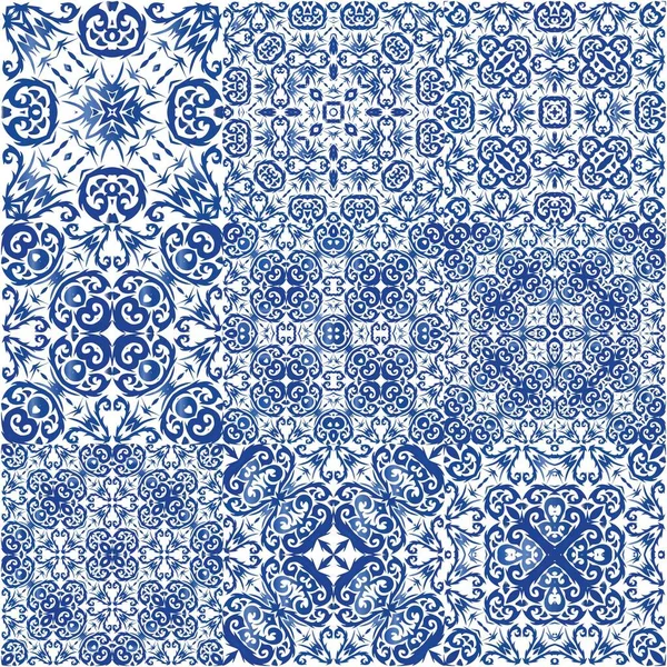 Decoración Azulejo Portugal Azulejos Ornamentales Elementos Patrón Sin Costura Vectorial — Archivo Imágenes Vectoriales