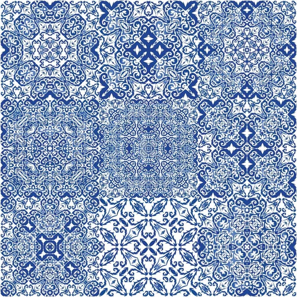 Ceramic Tiles Azulejo Portugal Kitchen Design Vector Seamless Pattern Elements — Stock Vector