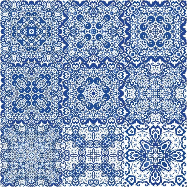 Cerámica Azulejo Portuguesa Antigua Diseño Geométrico Vector Plantilla Patrón Sin — Vector de stock