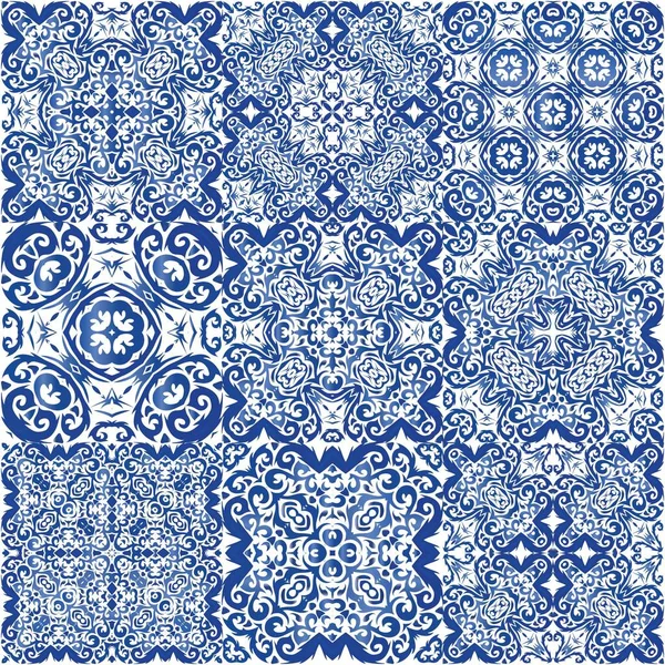 Ceramic Tiles Azulejo Portugal Vector Seamless Pattern Arabesque Creative Design — Stock Vector