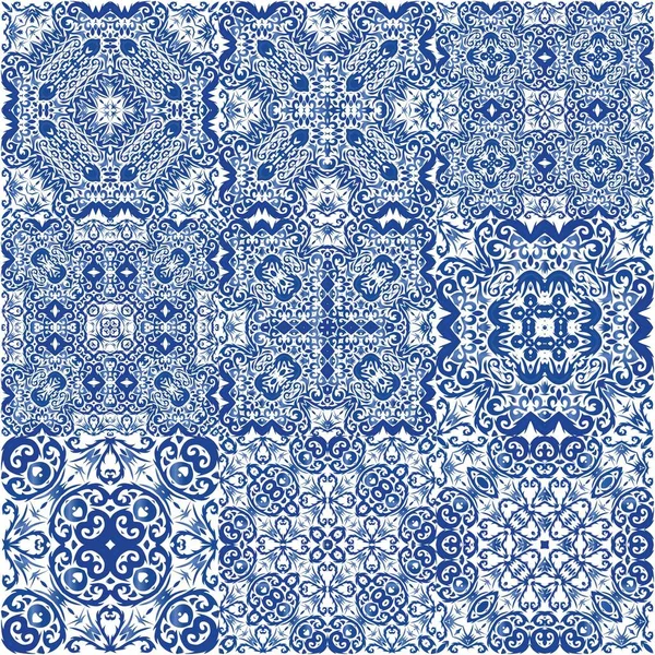 Tradisional Ornamen Portugis Azulejo Ilustrasi Pola Vektor Mulus Desain Kreatif - Stok Vektor