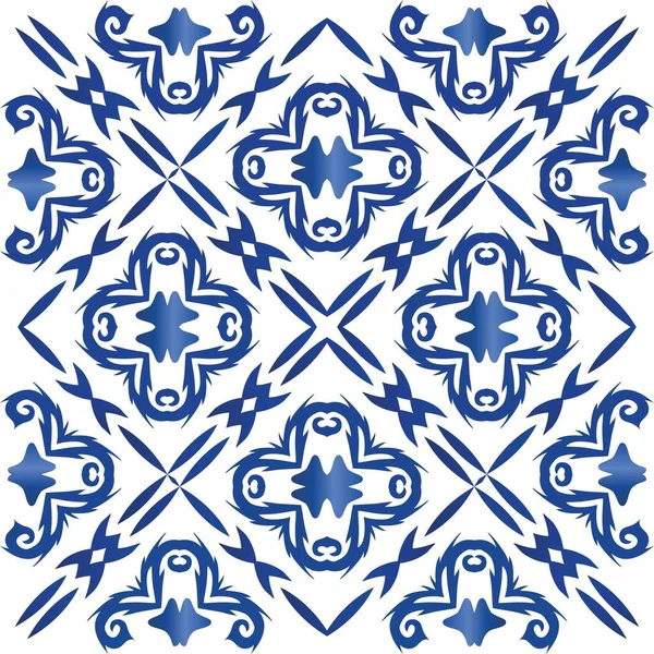 Azulejo Portugais Décoré Traditionnel Aquarelle Vectorielle Sans Couture Conception Géométrique — Image vectorielle