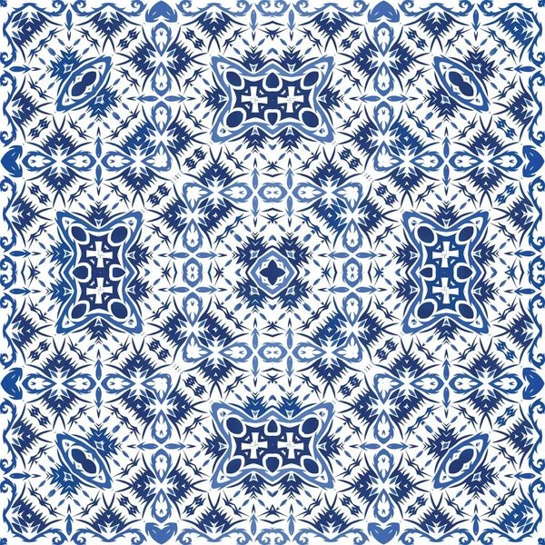 Portugiesische Dekorative Azulejo Keramik Vektor Nahtloses Musterkonzept Grafikdesign Blauer Vintage — Stockvektor