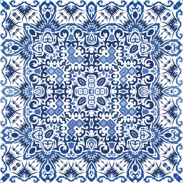 Portuguese Ornamental Azulejo Ceramic Stylish Design Vector Seamless Pattern Poster — Stock Vector
