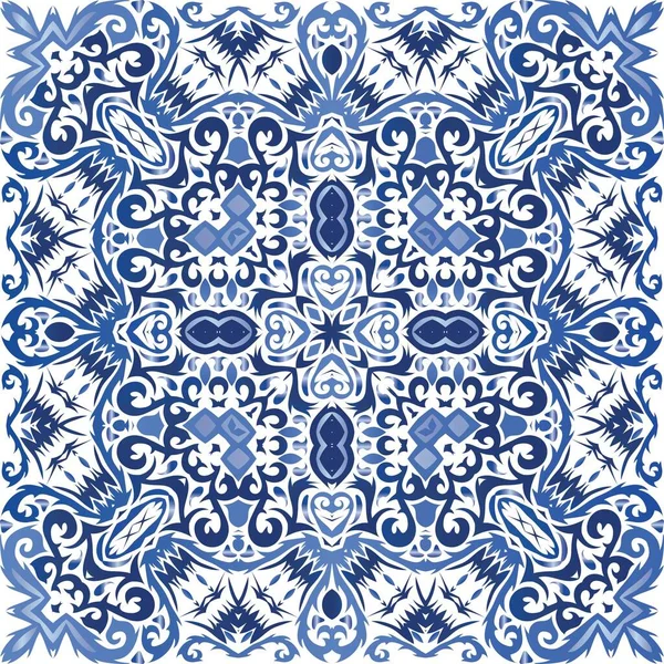 Traditionelles Portugiesisches Azulejo Vektor Nahtlose Mustergitter Stilvolles Design Blauer Abstrakter — Stockvektor