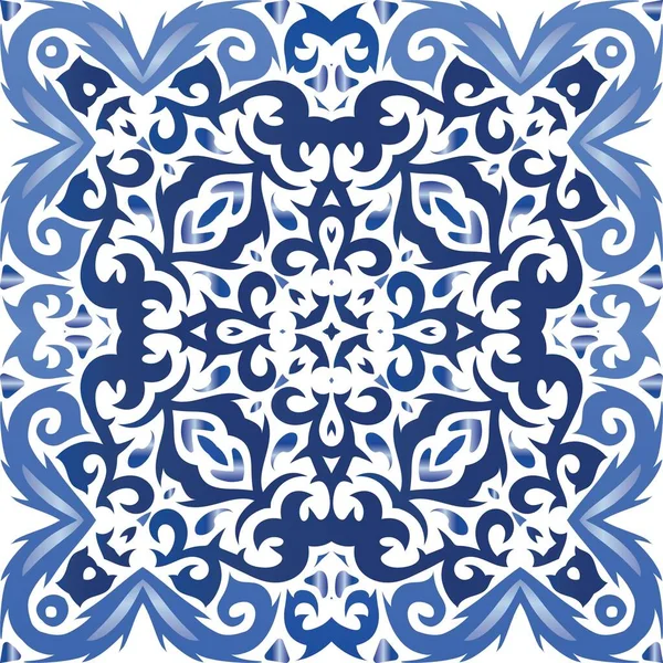 Ornamental Azulejo Portugal Tiles Decor Vector Seamless Pattern Template Original — Stock Vector