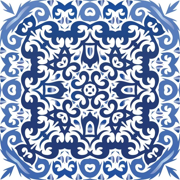 Португальский Декоративный Azulejo Керамики Векторная Бесшовная Текстура Творческий Дизайн Синий — стоковый вектор