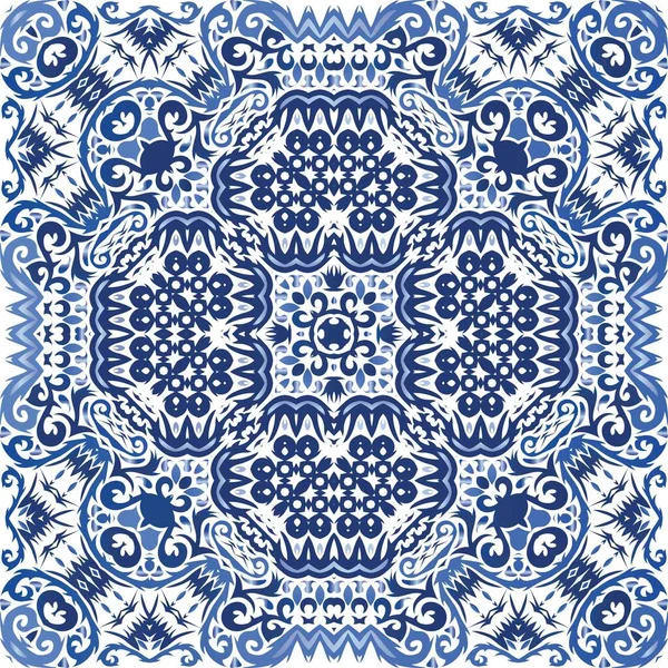 Ethnische Keramikfliese Portugiesischer Azulejo Vektor Nahtlose Mustertextur Modernes Design Blaues — Stockvektor