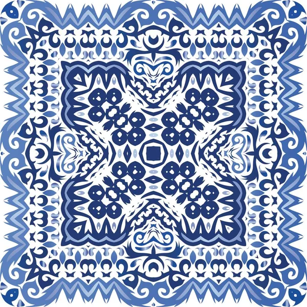Keramikfliesen Azulejo Portugal Originelles Design Vektor Nahtlose Muster Arabeske Blauer — Stockvektor