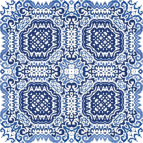 Antieke Azulejo Tegels Lappendeken Vector Naadloze Patroonflyer Universeel Ontwerp Blauwe — Stockvector
