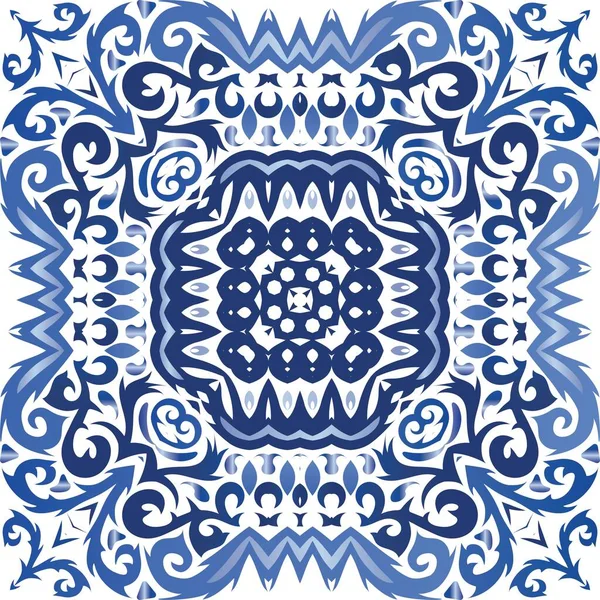 Ethnische Keramikfliese Portugiesischer Azulejo Vektor Nahtlose Muster Aquarell Farbiges Design — Stockvektor