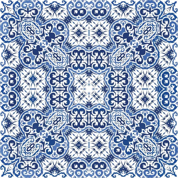 Hagyományos Portugál Azulejo Vektor Zökkenőmentes Minta Téma Geometrikus Tervezés Kék — Stock Vector