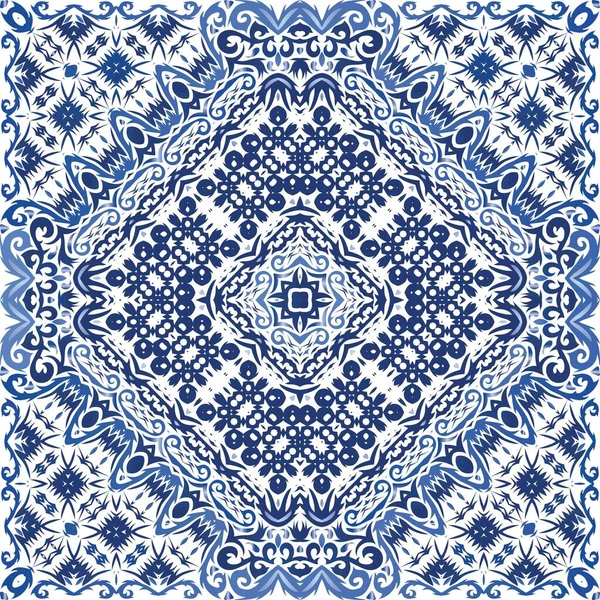 Antique Portuguese Azulejo Ceramic Minimal Design Vector Seamless Pattern Watercolor — Stock Vector