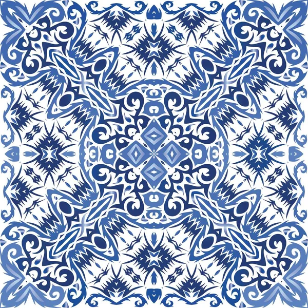 Antique Portuguese Azulejo Ceramic Vector Seamless Pattern Poster Minimal Design — Stock Vector