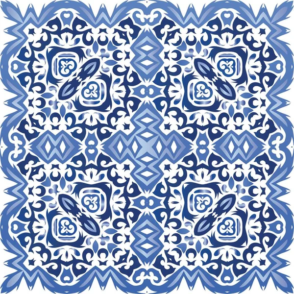 Portugiesische Azulejo Fliesen Vektor Nahtloses Musterkonzept Farbiges Design Blauer Antiker — Stockvektor