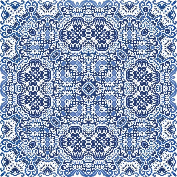 Keramiska Plattor Azulejo Portugal Fashionabel Design Vektorsömlösa Mönsterelement Blå Etnisk — Stock vektor