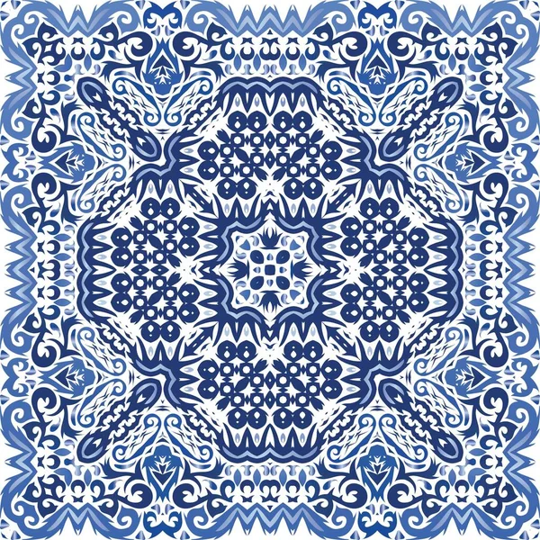 Ethnische Keramikfliese Portugiesischer Azulejo Originelles Design Vektor Nahtlose Musterillustration Blaues — Stockvektor