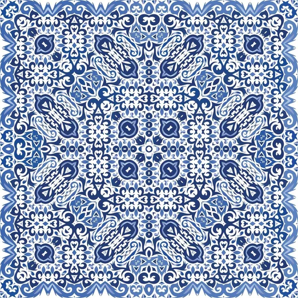 Ethnic Ceramic Tile Portuguese Azulejo Creative Design Vector Seamless Pattern — Stock Vector