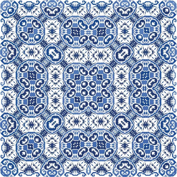 Azulejo Tradicional Portugués Ornamentado Textura Patrón Sin Costura Vectorial Diseño — Vector de stock