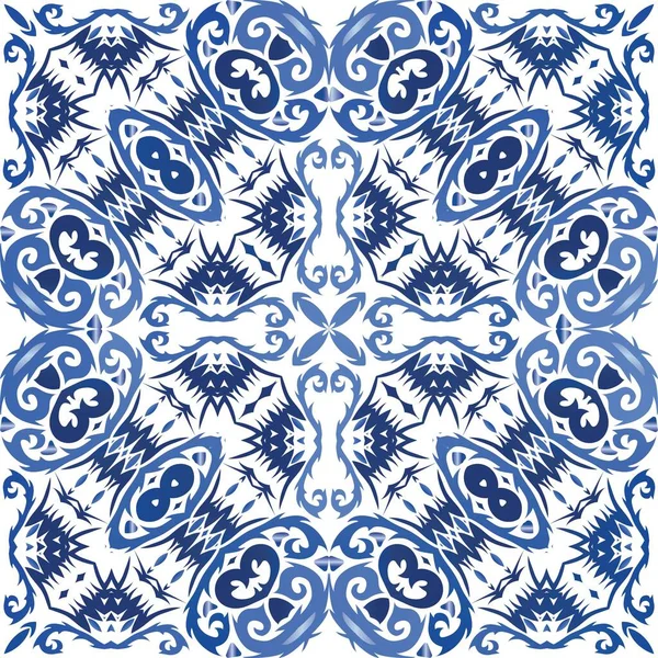 Portugalská Ozdobná Azulejo Keramika Vektorový Bezešvý Vzor Trellis Ručně Kreslený — Stockový vektor